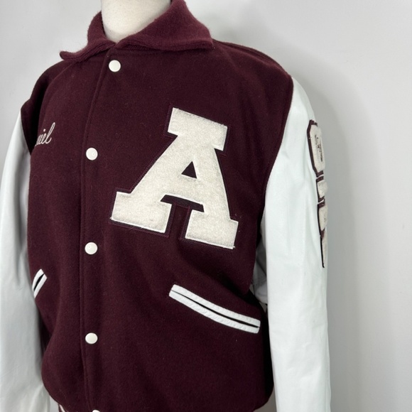 Vintage BUTWIN USA Maroon Wool White Leather Reversible Bamber Jacket Men's L - Picture 2 of 15